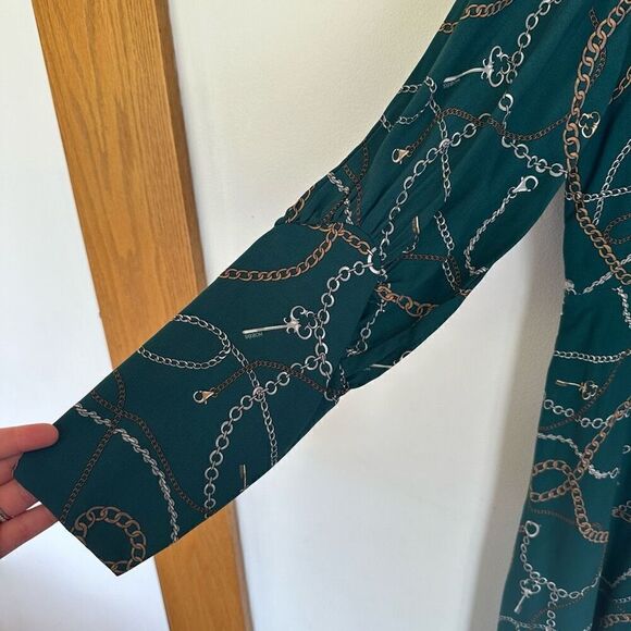 Hobbs London Women’s Angela Chain Print Leaf Green Long Sleeve Empire Midi Dress - Picture 10 of 16